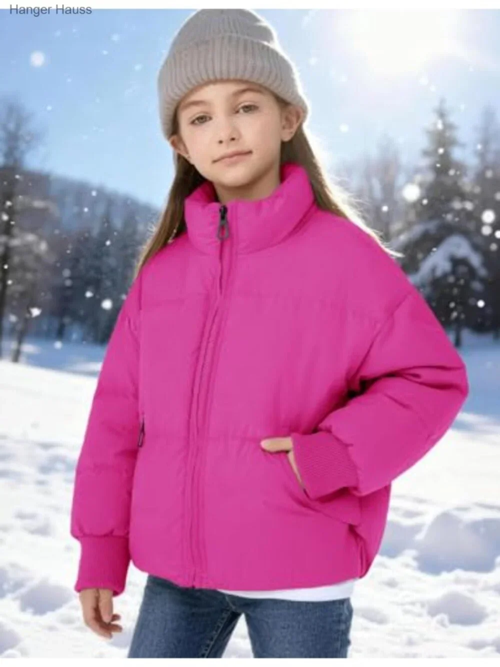Girls Winter Puffer Jacket Warm Zip Up Quilted Puffy Coat 5-16Y